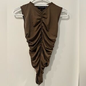 PLT Brown Rouged Tank Bodysuit